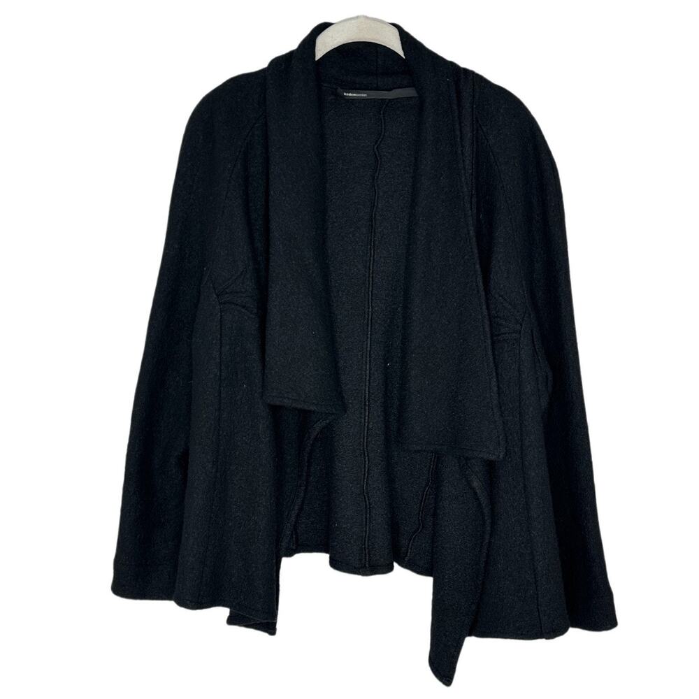 Kedem Sasson Black Hanky Hem Cotton Viscose Boiled Lagenlook Open Cardigan Sz 1